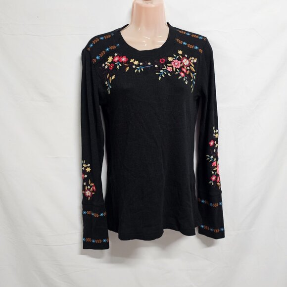 Sundance Frosty Fields Embroidered Thermal Top Shirt Women Size S Black Cotton - Picture 5 of 15